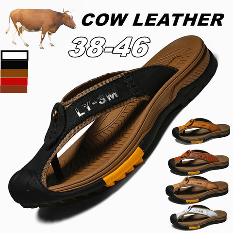 Cow Leather Anti-slip Men Beach Slippers | Sandals
