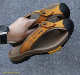 Cow Leather Anti-slip Men Beach Slippers | Sandals