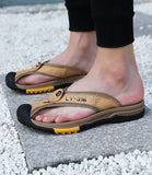 Cow Leather Anti-slip Men Beach Slippers | Sandals