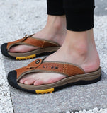 Cow Leather Anti-slip Men Beach Slippers | Sandals