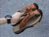Cow Leather Anti-slip Men Beach Slippers | Sandals